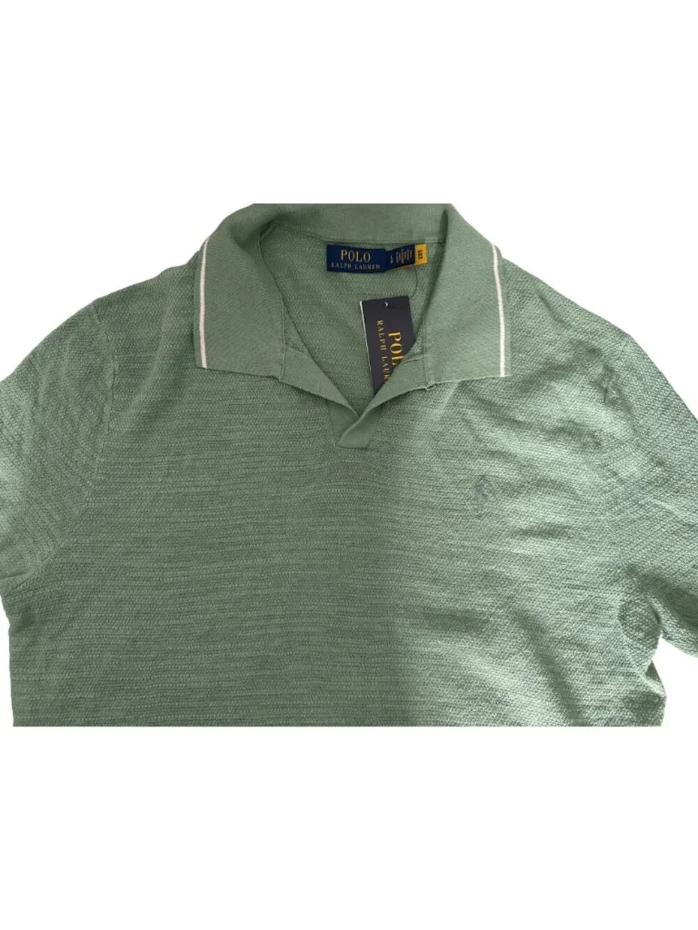NWT Polo Ralph Lauren Cotton Linen Johnny Collar Sweater Faded Mint Size Large